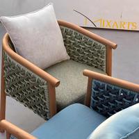 Ensemble table et chaises de salle à manger en teck massif avec cordage tressé, chaises de salle à manger imperméables pour l'extérieur, meubles de jardin pour patio, cour arrière, villa
