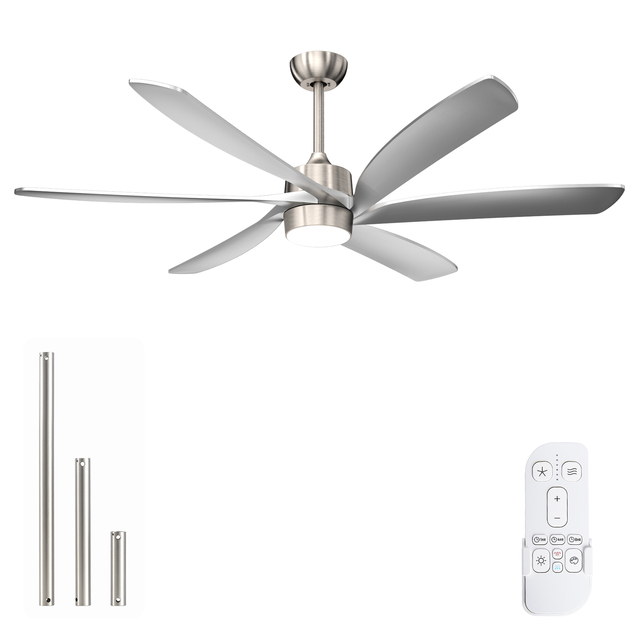 64" Energy Saving BLDC Quiet 6 Speed ABS Blades Modern Silver LED Outdoor Electric Ceiling Fan with Remote