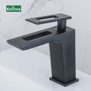 Robinet de lavabo en laiton bleu marine, poignée carrée, montage sur plan, trou unique, eau chaude et froide, anti-rayures, sans plomb - Product Image 1