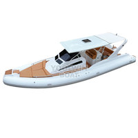 Bateau pneumatique semi-rigide (RIB) Yoolwin 960 Orca Hypalon à coque en V profond, robuste, pour la pêche sportive et les opérations de sauvetage, avec cabine en fibre de verre et deux moteurs hors-bord de 300 CV.