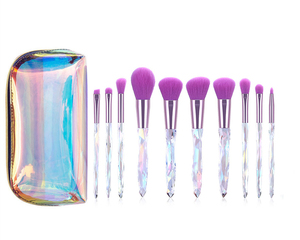 Ensemble de pinceaux de maquillage (10 pièces) avec poils en nylon, manche transparent en cristal nacré chatoyant - Product Image 4