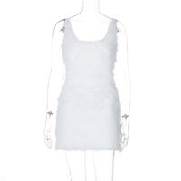 Luxe femmes Club fête tenue Sexy dos nu Mini robe portefeuille élastique Spaghetti fourrure couleur unie livraison directe plaine teint naturel