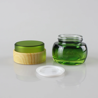 Pot cosmétique rond en verre avec couvercle à vis en bois, conteneur de crème givré, emballage avec impression sérigraphique