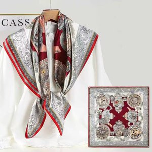 ผ้าพันคอไหมแ<span class=keywords><strong>ท</strong></span>้ 100% น้ำหนักเบา ขนาด 90x90 ซม. ลายพิมพ์ Paisley & Boho ขอบเย็บมือ พร้อมป้ายกำกับแบบกำหนดเอง ของขวัญสุดหรู - Product Image 2