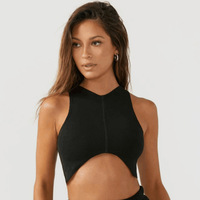 Gilet de yoga sans manches court et coupe ajustée col en V haut de fitness pour femmes haut incurvé avec coussin de poitrine