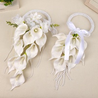 Buket Pengantin Kreatif, Rangkaian Bunga Polyurethane Buatan, Calla Lily Waterfall, Buket Genggam Putih Gaya Barat