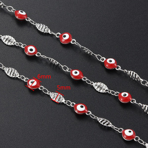 Cadena al por mayor con ojo turco rojo |   Cadena de Diseño en Acero Inoxidable con Ojo de la Suerte en Esmalte Rojo |   Resistente al agua y sin decoloración - Product Image 4