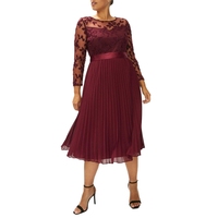 Robe mi-longue en dentelle pour femme, élégante, grande taille, broderie, manches longues, hiver