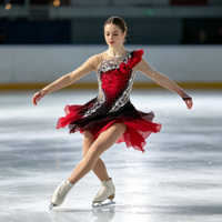 Robe de patinage artistique dégradé rouge et noir avec strass et maille, manches longues, pour enfants et adultes, tenue de performance pour compétition sur glace