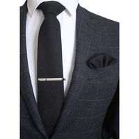 Cravate en laine de 8 cm à motif écossais uni pour homme, ensemble cravate et pochette en cachemire