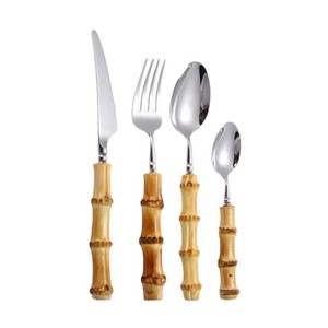 Stainless Steel <b>Steak</b> <b>Knife</b> Fork Spoon Set Bamboo Handle Western Cutlery Dinnerware For Home Use - Product Image 1