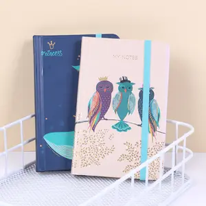 large elastic notepad with pen hanging book inner cover paper lining paper Binding Hardcover Notebook Bronzing A6 Mini Notebook