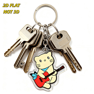 Llavero de acrílico con diseño de gato con <span class=keywords><strong>guitarra</strong></span>, lindo felino color crema con <span class=keywords><strong>guitarra</strong></span> roja y lazo azul, colgante transparente y duradero, accesorio para amantes de la música y de las mascotas - Product Image 3