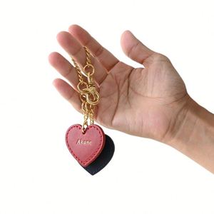 Double Heart Leather Keychain with Metal Chain Bag Charm for <b>Couples</b> Anniversary Valentine's Day Gift - Product Image 5