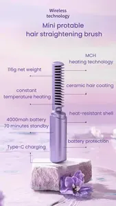 New Design Light Weight Travel 4000mAh Rechargeable Hot Comb Wireless Portable Mini Hair Straightener Brush