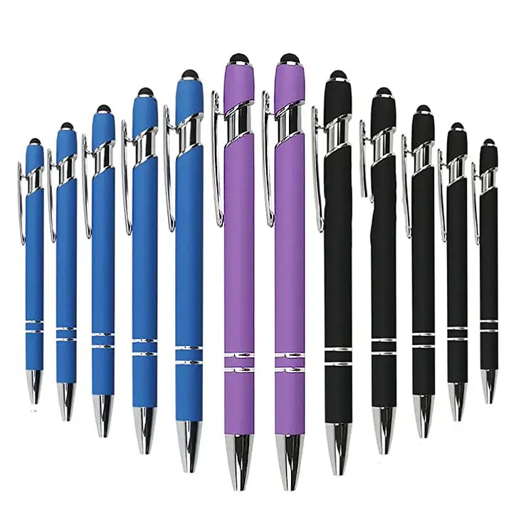 Groothandel Bulk Merk Relatiegeschenk Custom Logo Metalen Zwarte Stylus Pen Rubber Gecoate Balpen Zacht Aanvoelende Metalen Pen