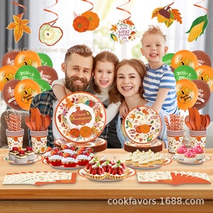 Juego de vajilla de plato de papel de calabaza desechable de ambiente elegante de Acción de Gracias, decoraciones de mesa desechables para tema de diseño de fiesta - Product Image 2