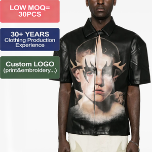 <span class=keywords><strong>Camicia</strong></span> in Pelle PU di Alta Qualità per <span class=keywords><strong>Uomo</strong></span>, Nera, Monopetto, con Colletto Rovesciato, Slim Fit, Impermeabile - Product Image 1