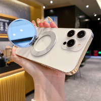 Support de téléphone de bureau magnétique pliable 6 couleurs tendance avec miroir en alliage d'aluminium, installation facile pour téléphones magnétiques