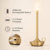 Lampe de table LED sans fil rechargeable, écologique, simple, à intensité variable tactile sur 3 niveaux, en aluminium, pour restaurant, bar, café, hôtel, chevet, ambiance