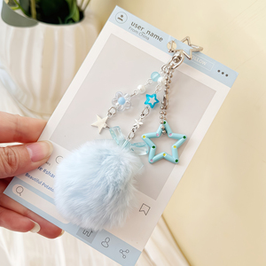 Chaîne argentée avec un grand <span class=keywords><strong>pompon</strong></span> en forme d'étoile et un nœud, breloque pour sac à dos, <span class=keywords><strong>porte</strong></span>-clés et sangle de téléphone, <span class=keywords><strong>porte</strong></span>-clés <span class=keywords><strong>pompon</strong></span> - Product Image 6