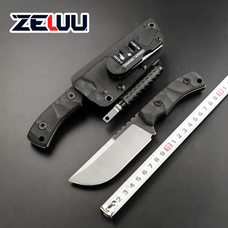 ZB-3 Outdoor Survival Gerades Messer Mit Anspitzer Kydex 58HRC Feste Klinge G10 Griff Camping Hochwertiges Taktisches Messer