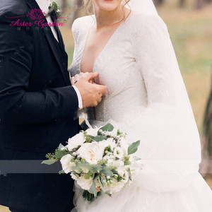 Aster Garden Vestido <span class=keywords><strong>De</strong></span> novia <span class=keywords><strong>De</strong></span> manga larga 2025 brillante <span class=keywords><strong>A</strong></span>-Line <span class=keywords><strong>playa</strong></span> vestidos <span class=keywords><strong>De</strong></span> novia cuello en V Catedral vestidos <span class=keywords><strong>De</strong></span> novia Vestido <span class=keywords><strong>De</strong></span> novia - Product Image 6