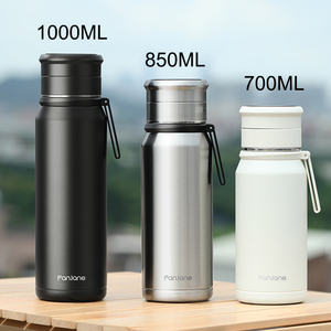 All'ingrosso fiaschetta termica minimalista da 1l bottiglia d'acqua in acciaio inox con infusore di tè due coperchi per bere direttamente - Product Image 2