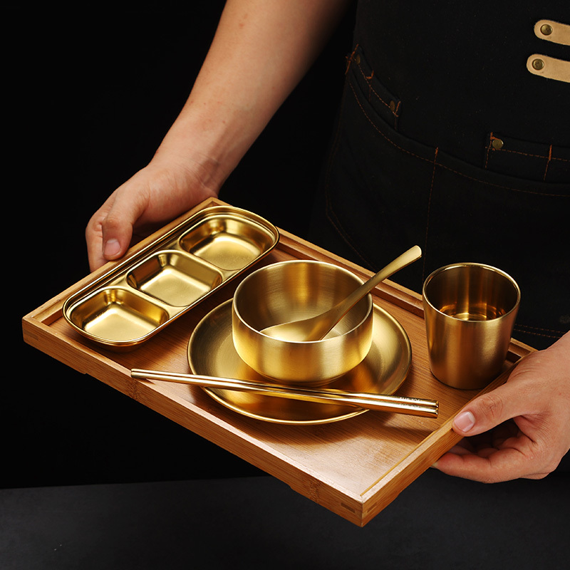 Gold Set of 6 Stainless Steel Korean Tableware