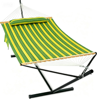 Hamac matelassé rayé pour 2 personnes avec support métallique, barre de répartition, oreiller inclus, hamac de jardin robuste pour l'extérieur, lit balançoire