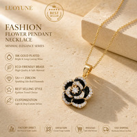 LUOYUNE Collier Pendentif Vintage Botanique en Laiton Plaqué Or 18K, Breloque Émail Zircon Fleur de Rose, Bijou pour Cadeau, Vente en Gros ODM
