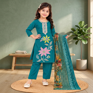 Girls Premium Silk Embroidery Kurta Set with Palazzo & Dupatta | Ready to Wear Ethnic Clothing - Product Image 2
