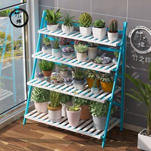 Bamboo Folding Multi Layer Plant Stand For Balcony And Living Room With Hanging Support Rectangle Minimalist Style - Product Image 4
