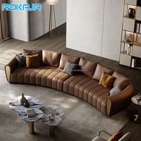 Canapé au design incurvé unique, en cuir, moderne, en acier inoxydable doré, dossier haut, canapé de luxe pour villa, salon, 4 places, grande taille