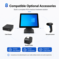 Terminal Punto de Venta Todo en Uno de 15 Pulgadas Compatible con Cajón de Efectivo, Escáner e Impresora de Recibos