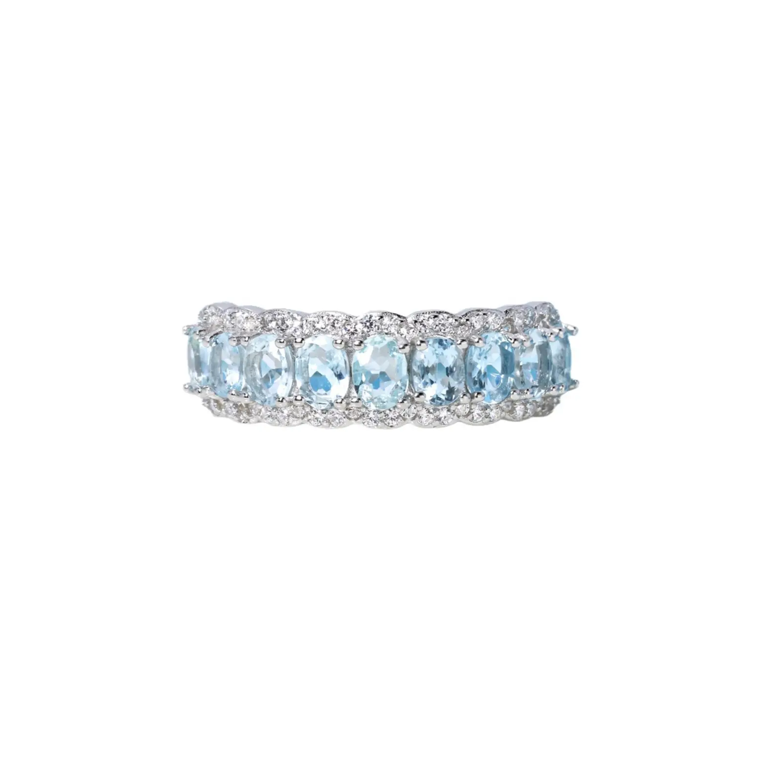 Vente en gros bleu aigue-marine pierre naturelle S925 argent Sterling dentelle Micro ensemble diamant bague ouverte pour les femmes