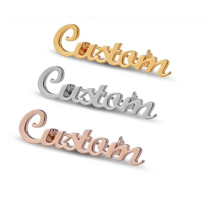 Broche personnalisée en métal avec <span class=keywords><strong>nom</strong></span> ou texte en écriture cursive, dorée, argentée ou or <span class=keywords><strong>rose</strong></span>, pour vêtements - Product Image 1