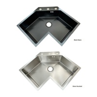 Évier d'angle de cuisine en acier inoxydable 304 noir nano-texturé en forme de L de 650*650 mm, adapté au design d'espace d'angle de cuisine.