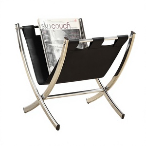 Moderno Porta Revistas de Metal Plateado, Porta Periódicos, Diseño Artesanal, Tamaño Pequeño Ajustable, Modelo Amson Latón 57847 para Oficina - Product Image 1