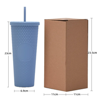 BSBH Nouveau style design moderne Tasse à café en plastique diamantée de 24 oz avec paille et couvercle, réutilisable, emballage cadeau