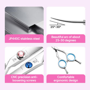 Forbici Professionali per Toelettatura Cani Fenice <span class=keywords><strong>Punta</strong></span> Curva Q-60 Acciaio Inossidabile 6.5 6 Pollici Ecologiche Sicure per Principianti Uso Domestico Animali Domestici - Product Image 5