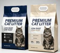Sac Doypack avec poignée de transport en plastique laminé blanc mat 12LBS 20LBS, anti-odeur, impression personnalisée, pour litière pour chat et emballage en gros pour animaux de compagnie