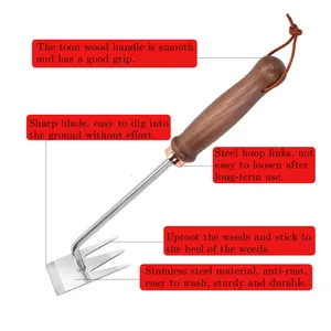 High Quality Toon Wood Handle 4 Prong Weeder Garden Rooting Grassing Weed Puller Tool Garden Weeding Tool