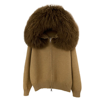 Femmes hiver automne tricoté Cardigan manteau mongol agneau fourrure capuche décontracté chaud laine uni teint pull fermeture éclair vêtements d'extérieur