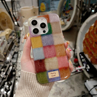 Coque de téléphone antichoc de luxe coréenne pour iPhone 16/15/14/13/12 Pro Max, design tendance coloré à grands carreaux en TPU+PC