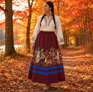 Falda Larga Maxi Vintage para Mujer con Estampado Floral de Ciervos y Cintas Indígenas, Estilo Boho, Moda Natural, Venta al por Mayor, Falda Retro Verde <span class=keywords><strong>Canadiense</strong></span> - Product Image 4