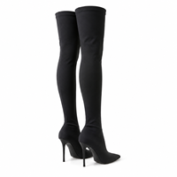 Bottes hautes noires extensibles sur mesure pour femmes, talon aiguille de 12 cm, bout pointu, chaussures de mode OEM, fournisseur chinois en gros