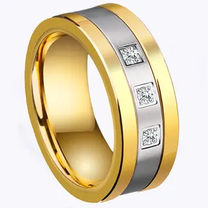 Bijoux combinés incrustation en acier inoxydable diamants blancs carbure de tungstène plaqué or 18k bague de mariage de pays pour hommes