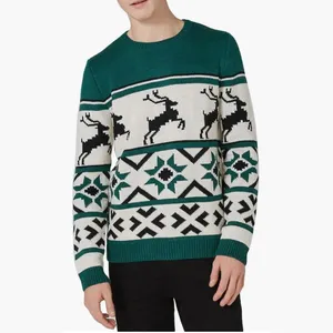 थोक कस्टम क्रिसमस स्वेटर पुरुषों लंबी आस्तीन jacquard रिहिहिरण बुनाई बुना हुआ बदसूरत क्रिसमस स्वेटर जम्पर