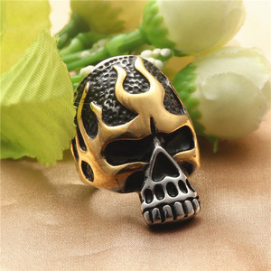 <b>Skull</b> <b>Ring</b> Titanium Steel Flame Design Men's Punk Style Jewelry Gift - Product Image 1